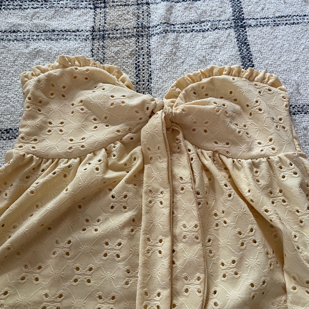 SHEIN Cream Eyelet Strapless Top